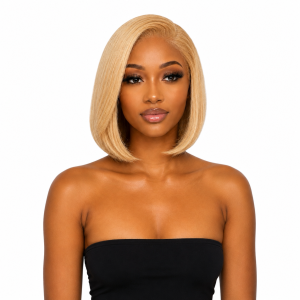 10" Frontal Lace -Blonde Straight Bob Wig- Human Synthetic Blend